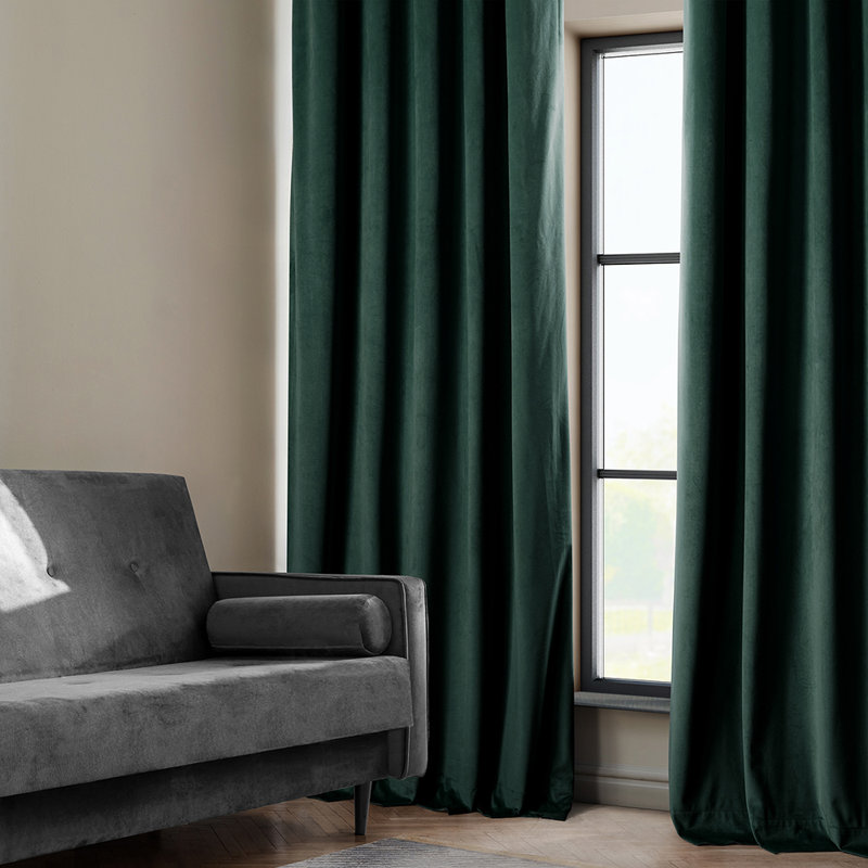 Matra Room Darkening Rod Pocket Single Curtain Panel, Forestry Green, 100" W x 108" L