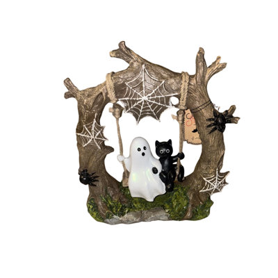 desktop decorations Halloween Ghost And Animals  Resin Figurine Spooky Tree Trunk  Web Tabletop Statue Indoor Home Shelf Mantel Decor Holiday Ornament
