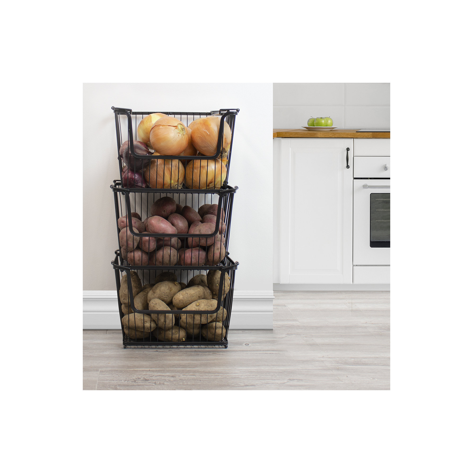 Sorbus MTL-BSKT6 6 Pack Stackable Metal Storage Basket with Handles in Silver, Black