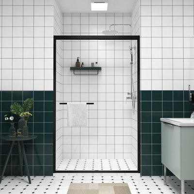 1/4"  6Mm  Clear Tempered Glass Double Sliding Shower Enclosure With - Rust Hardware, Water Proofing Function