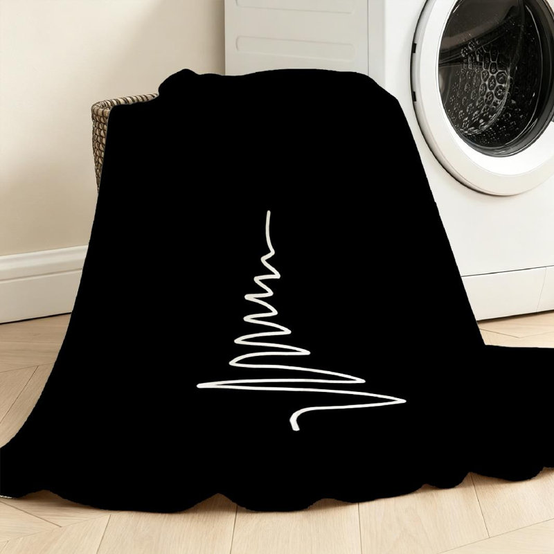 Jeté en molleton noir ultra doux en flanelle, imprimé abstrait d'un arbre de Noël, Jeté 30 po x 40 po