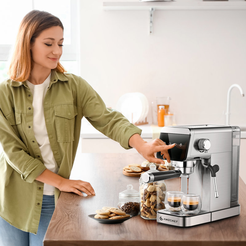 Cafetière à espresso Amzchef avec pression de 20 bars, écran tactile à DEL, buse à mousse de lait, réservoir d'eau de 41 oz