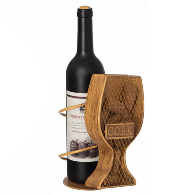 Millwood Pines Decorative Metal Goblet Shape Wine Bottle And Cork Holder A Unique Home Decor Piece And Countertop Accessory For Kitchens, Bars, And Di by Millwood Pines