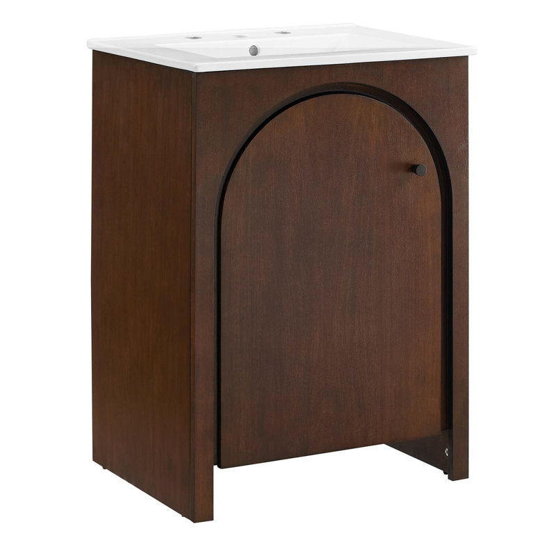 Meuble-lavabo simple avec plateau en céramique Modway Appia, Blanc, Noyer