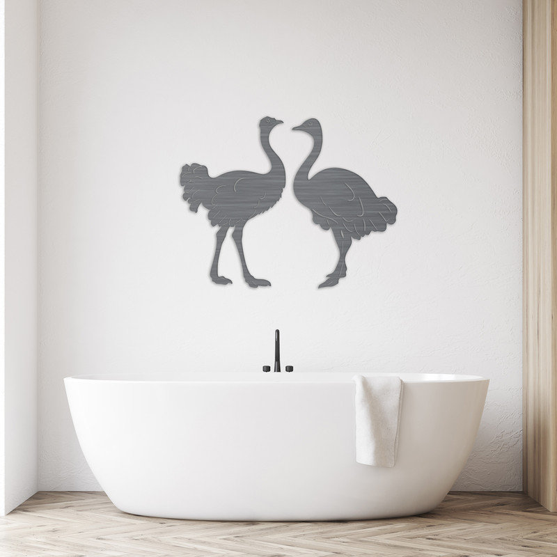Décoration murale abstraite avec deux autruches - ACM, H 25,3 po x l 32 po x P 0,25 po, Blanc