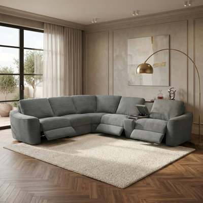 138.46'' W Modular Dual-color Chenille Upholstery Power Reclining Sectional With 3 Power Seats , Cup Holder & Storage