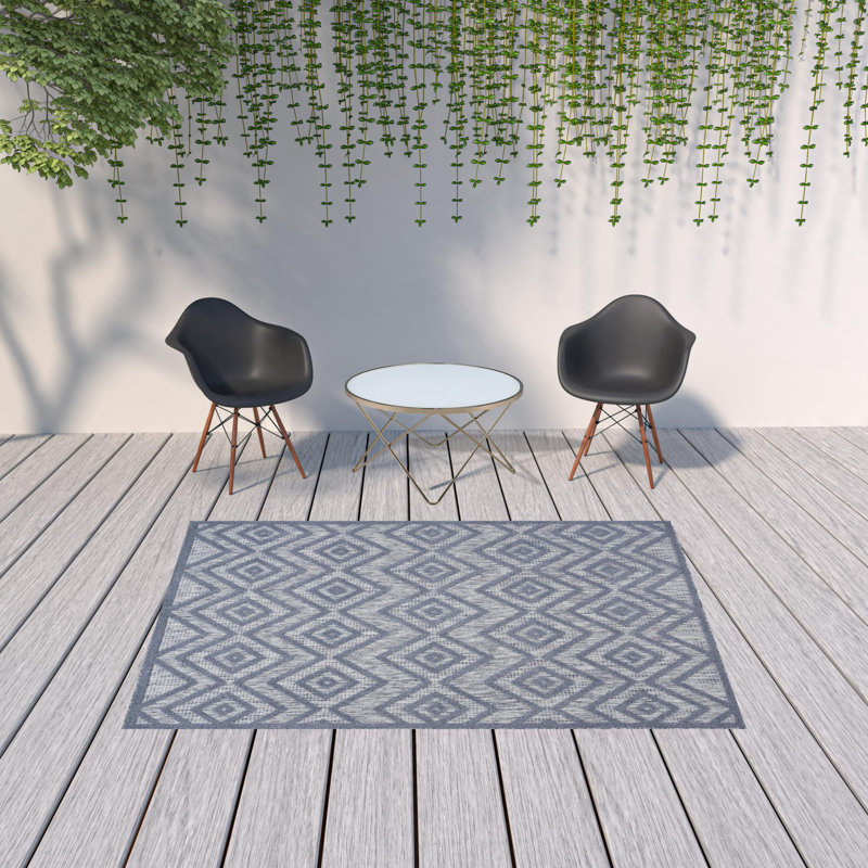Tapis d'intérieur / extérieur bleu à losanges Foundry Select, Rectangle 6 pi x 9 pi