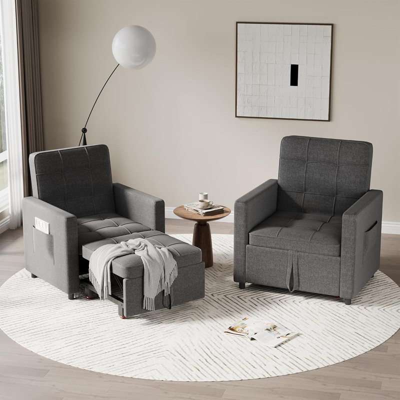 Fauteuil d'appoint convertible, fauteuil convertible 3 en 1, canapé-lit escamotable avec dossier réglable et tissu en lin moderne