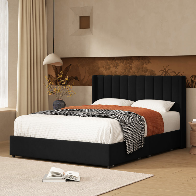 Lit plateforme avec rangement Jeilyn, Grand, Noir