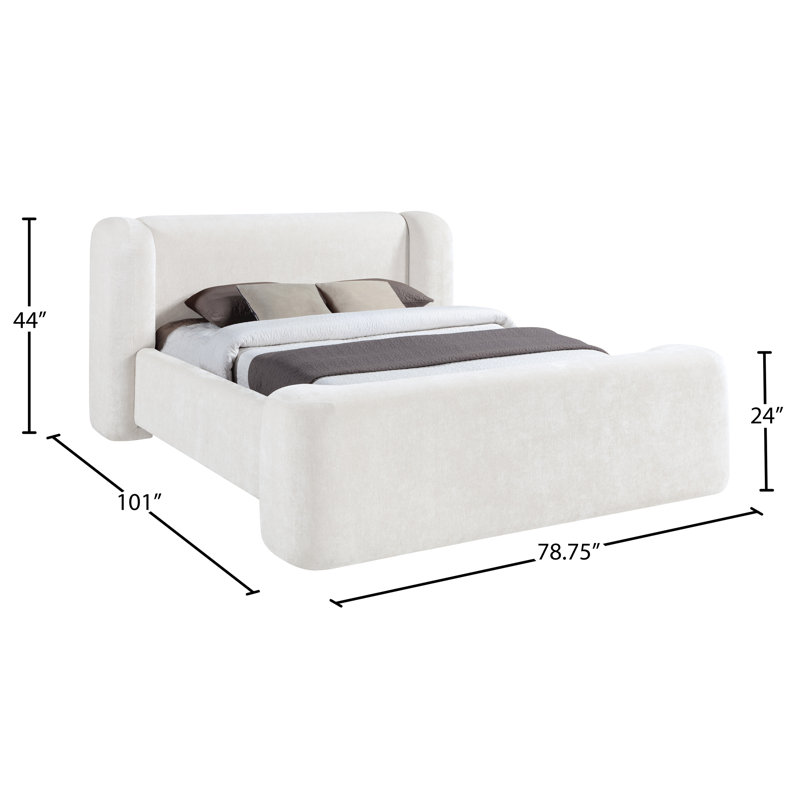 Modena Jadeth Chenille Fabric Bed, Queen, Cream Chenille Fabric