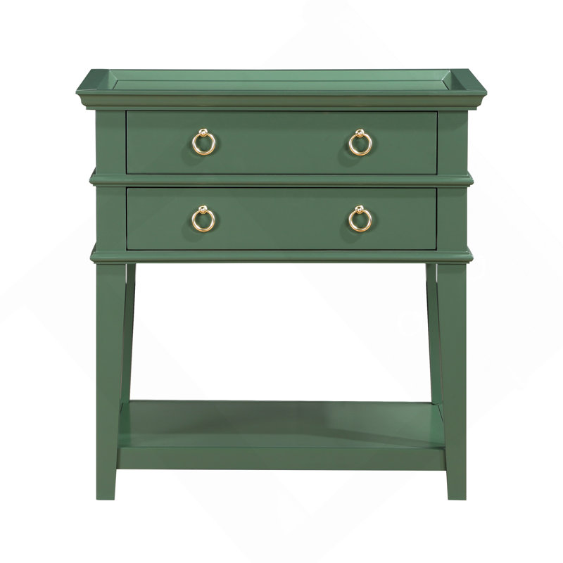 Table de chevet 2 tiroirs Carmona, Vert antique