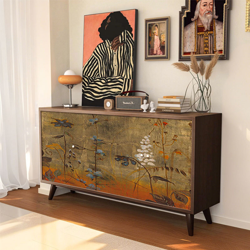 Buffet de rangement en noyer avec poignées, H 33,46 po x l 63 po x P 15,75 po