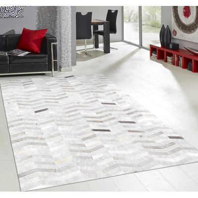 Canvello Modern Hand-Loomed Cowhide Sari Silk Area Rug- 9' X 12'