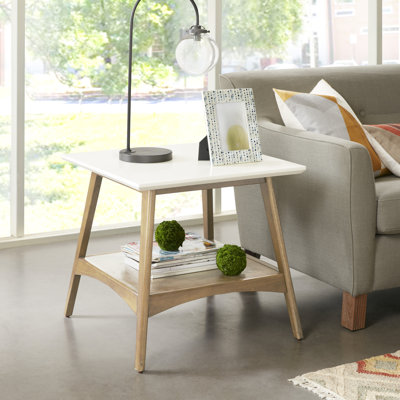Table de bout carrée en bois massif avec rangement 24 po Parker, naturel