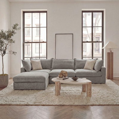 118.5" Down Filled  Modular Sectional Sofa With Storage Ottoman For Living Room, Light Grey