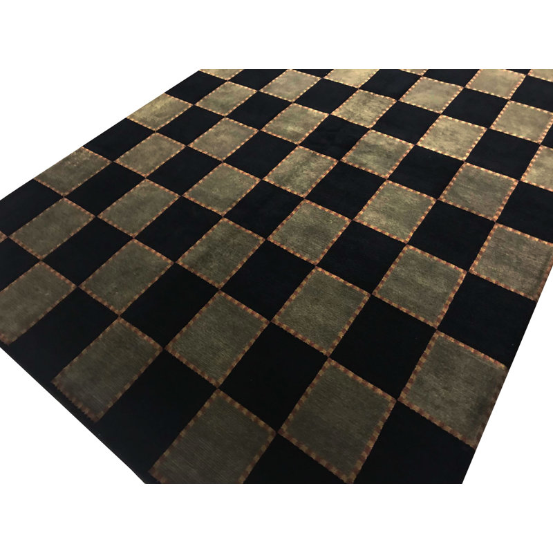 Hand-Knotted High-Quality Green and Black Area Rug