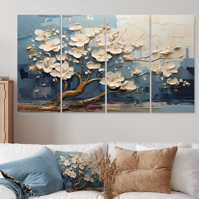 Ensemble d'orchidées blanches et bleues avec jardin 4 branches, H 32 po x l 64 po