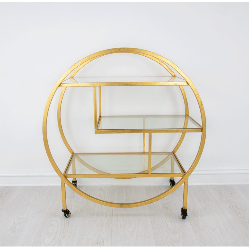 Milo Round Bar Cart, Gold Leaf