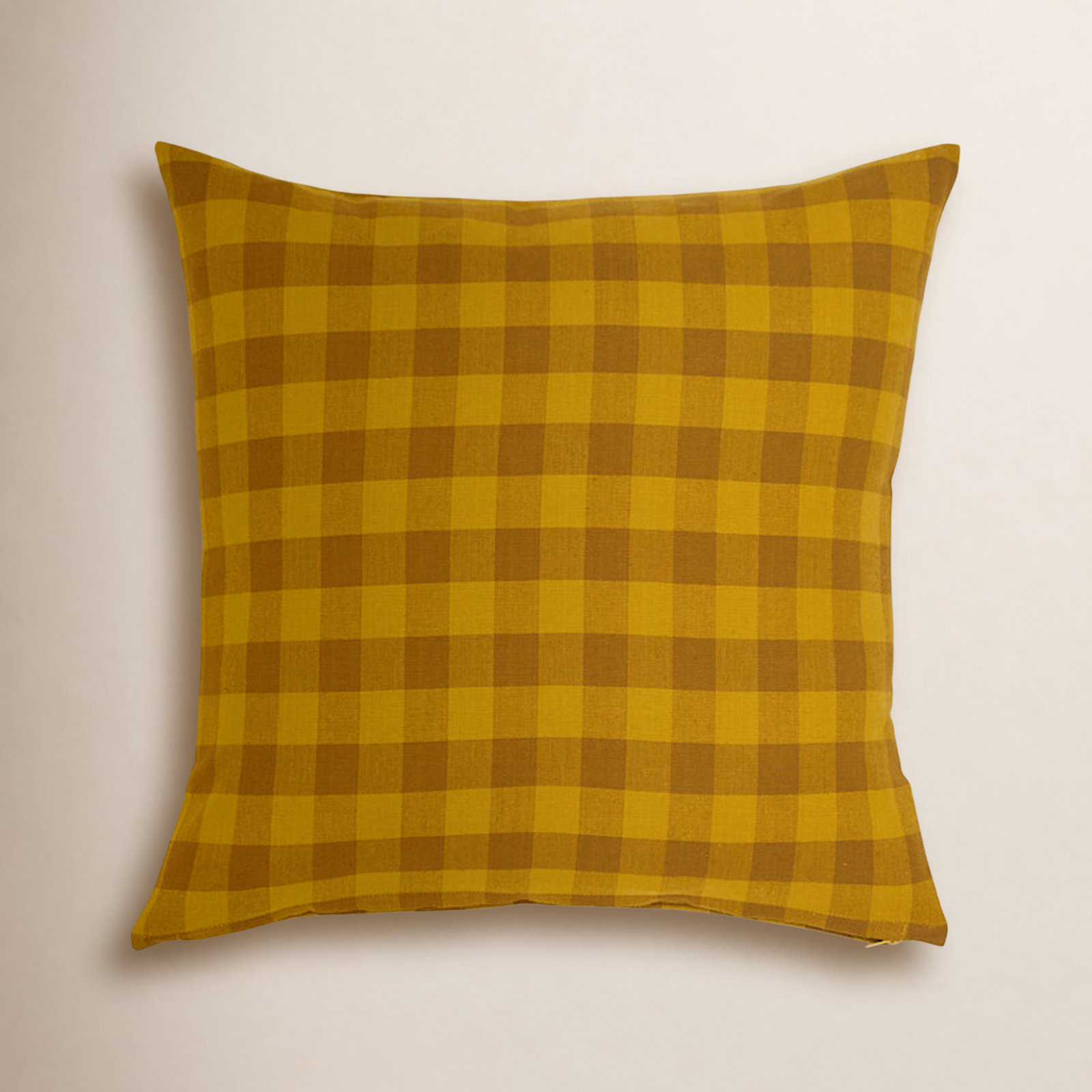 Essential Gingham Cotton Throw Pillow, Mustard/Bronze