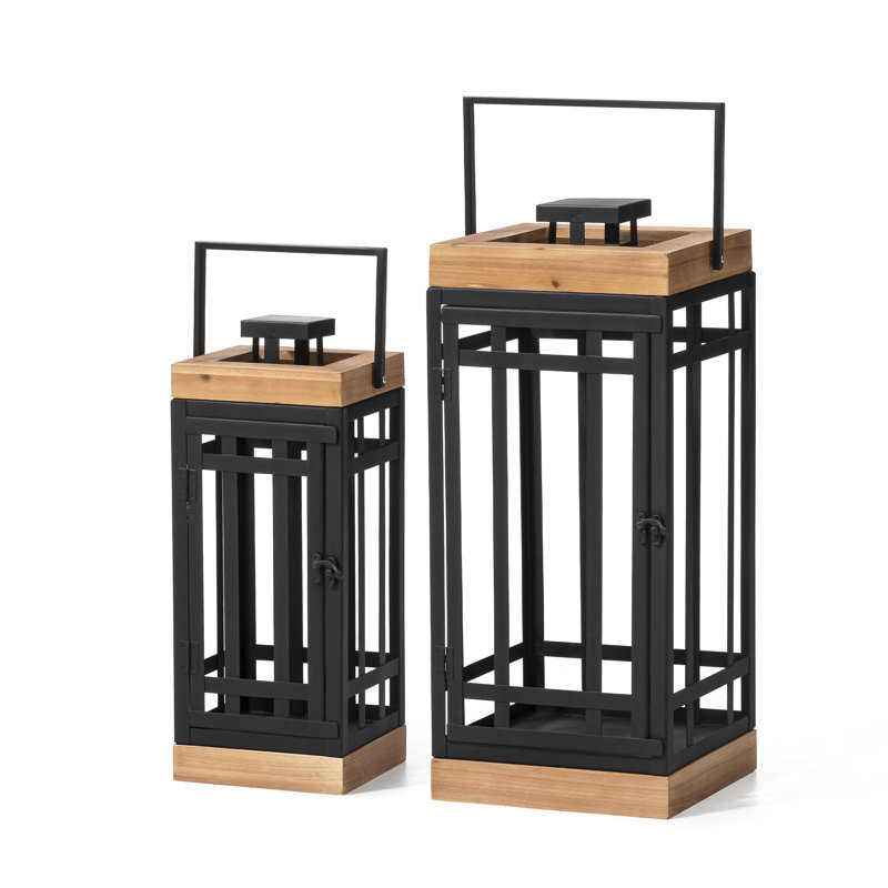 Lanternes carrées modernes en métal / bois 21,25 po H, Noir