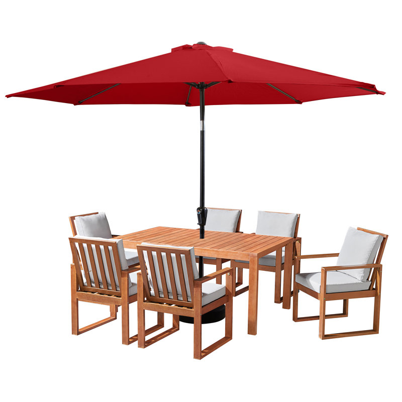 Table de salle à manger pour 6 personnes avec coussins et parasol Weston, Rouge
