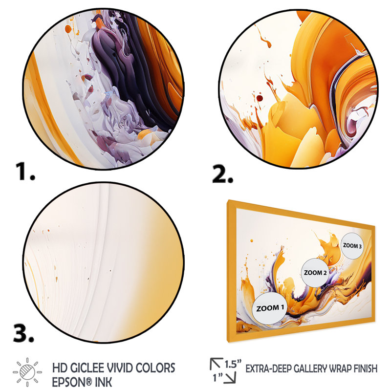 «White and Gold Fusion I», peinture sur toile, H 12 po x l 20 po x P 1 po, Impression dorée sur toile encadrée