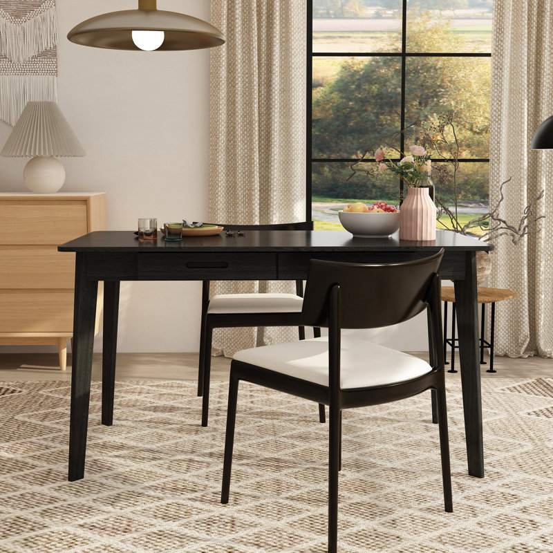 47.2" W Dining Table With 2 Drawer, Black, Black