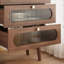 Buffet en noyer brun avec 3 tiroirs et porte en verre cannelé, buffet Mid-Century pour le salon