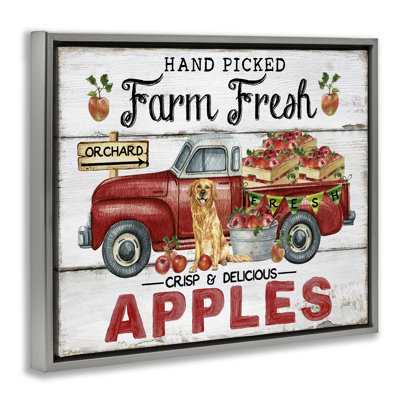  Farm Fresh Apples Truck Framed Floater Canvas Wall Art by Creatif Belle