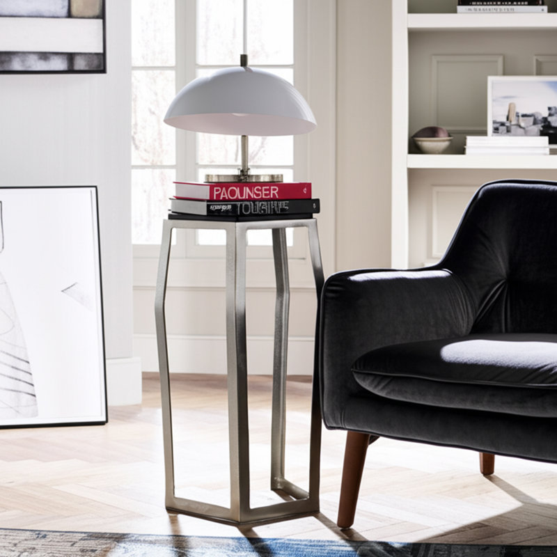 Side Table with Glass Top and Metal Frame - Modern Accent for Living Room or Small Spaces - Narrow End Table for Home Decor