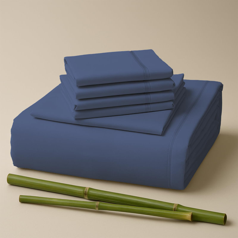 Premium Rayon From Bamboo Blend Sheet Set With Deep Pockets, Cooling and Breathable, Oxford Blue