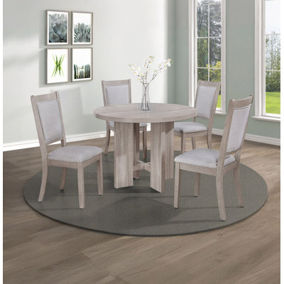 Ensemble de salle à manger 5 pièces Table ronde, chaises rembourrées, meubles de salle à manger en bois, bois de grève beige