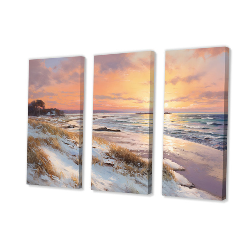 «Beach Winterscene Warm Pastel Sunset V - Beach», reproduction d'art sur toile, H 40 po x l 60 po x P 1 po