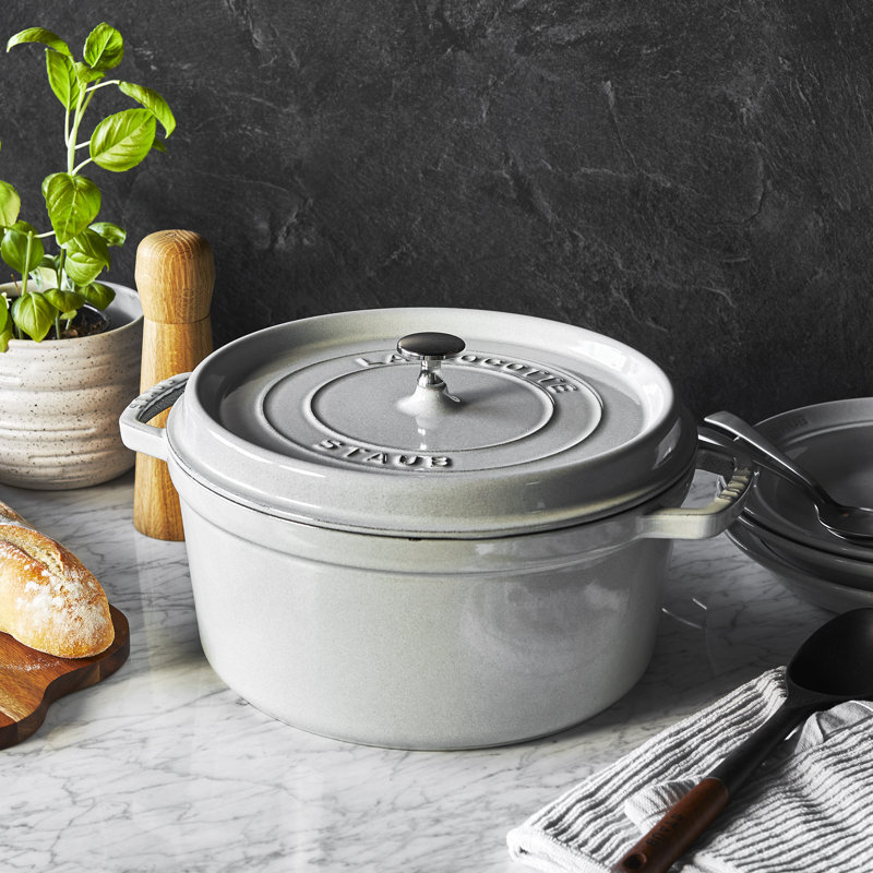La Cocotte Cast Iron Round Cocotte, White Truffle, 7 quarts