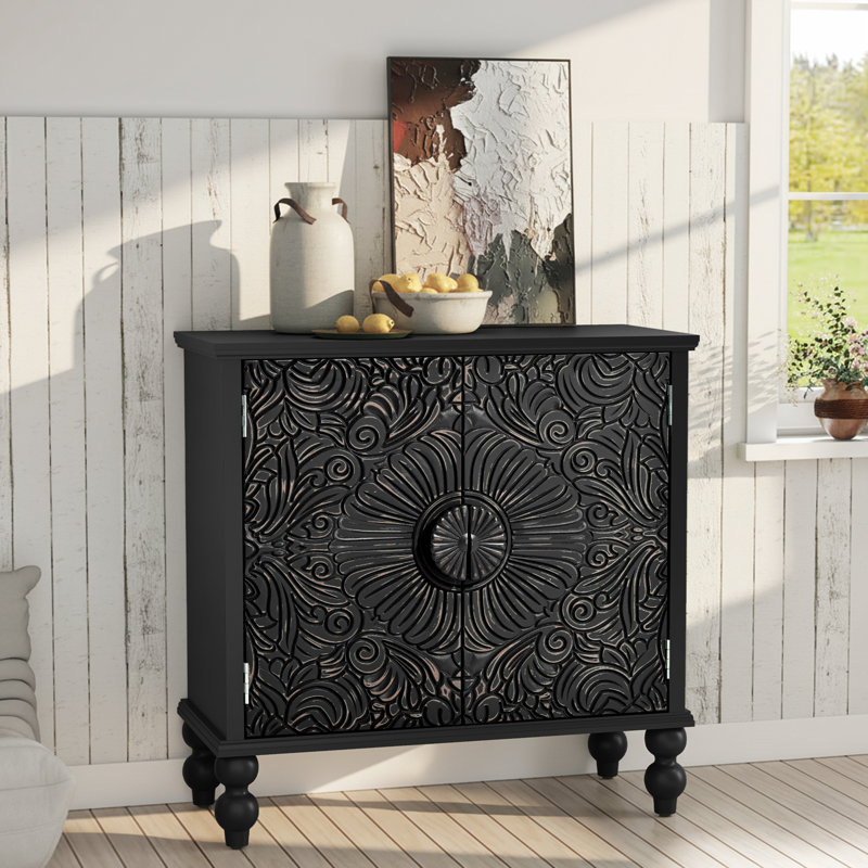 Buffet 31,5 po avec pieds en bois massif, Noir