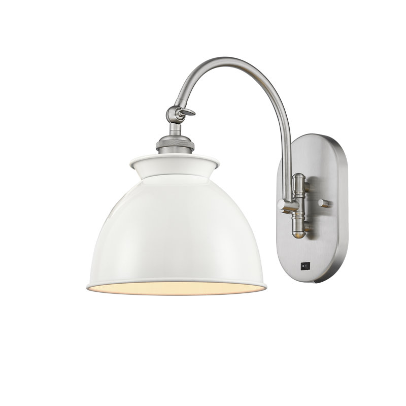 Bras pivotant en acier Gustau, Incandescent, Blanc lustré, Nickel satiné brossé