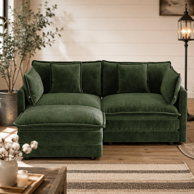 L-Shaped Modular Sofa with Ottoman and Pillows
