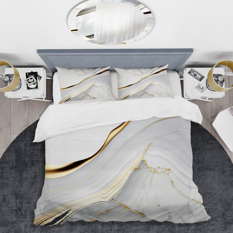 Ensemble de housse de couette en microfibre / polyester Abstract Geode Waves Grey IV