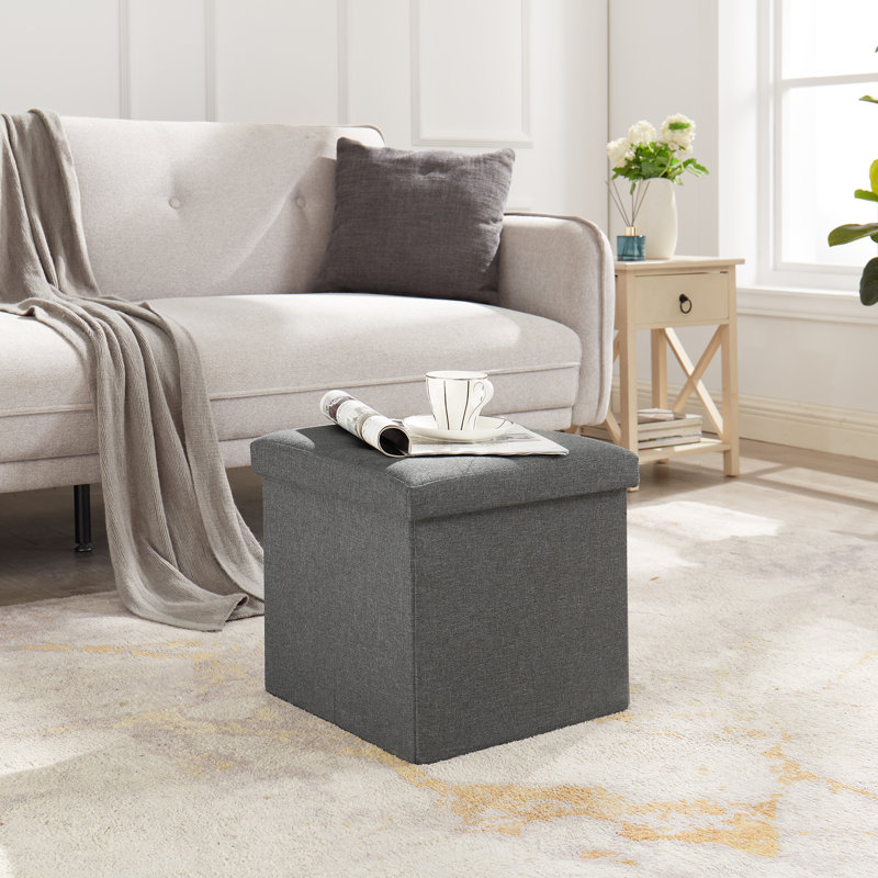 Upholstered Ottoman, Dark Gray Polyester Blend