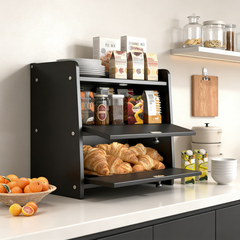 Boîte à pain en bois à double couche pour comptoir de cuisine, contenant à pain hermétique de grande capacité avec loquet magnétique, organisateur de paniers à pain en bambou naturel