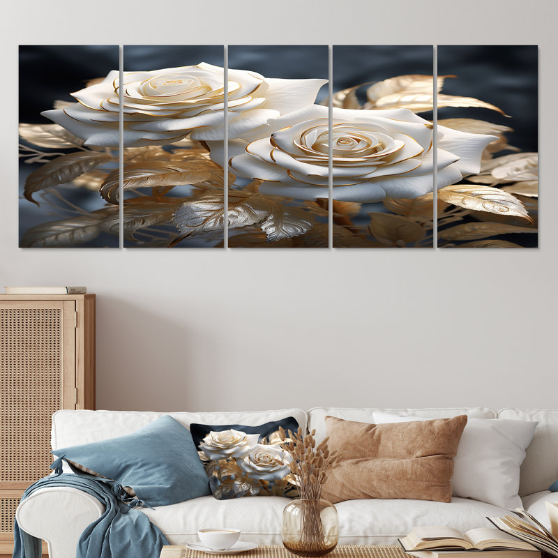 Maness - Roses, art mural sur toile 5 pièces, H 28 po x l 60 po