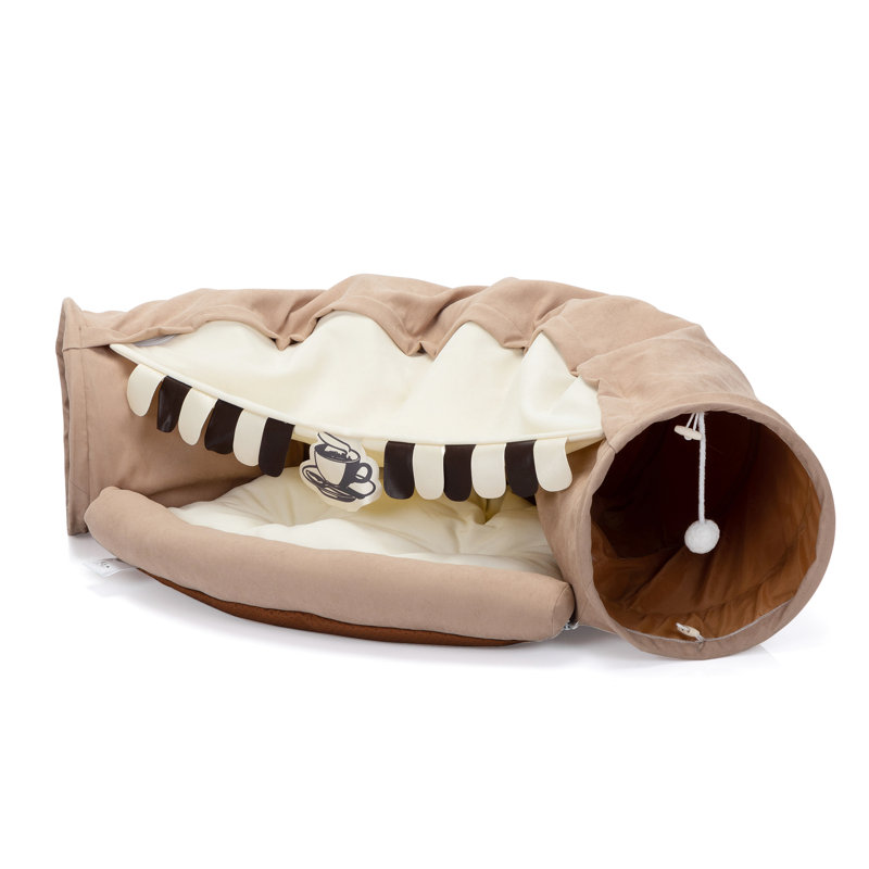 Lit tunnel pour chat avec coussin et suspension, pliable, lavable à l'intérieur, coussin pliable café, lavable, divertissement,