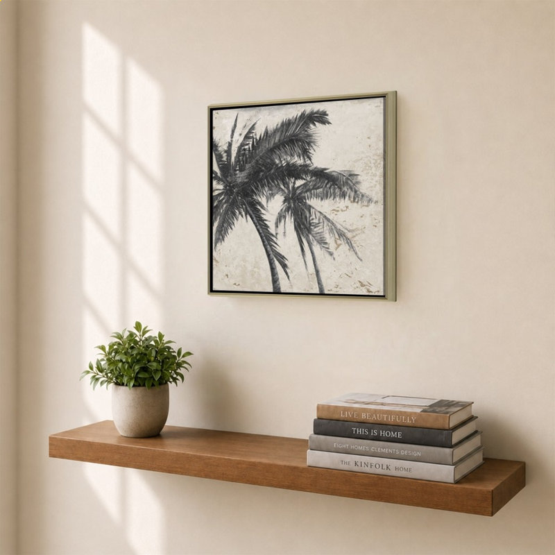 «Black Palm Tree II» par Patricia Pinto - impression sur toile, 28" H x 28" W, Champagne