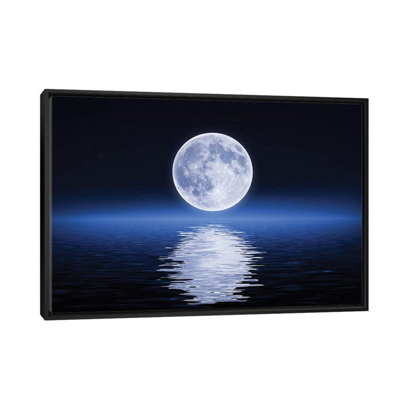 « moon reflection », impression sur toile, H 18 po x l 26 po x P 1,5 po, Toile avec cadre noir, Pas de tapis