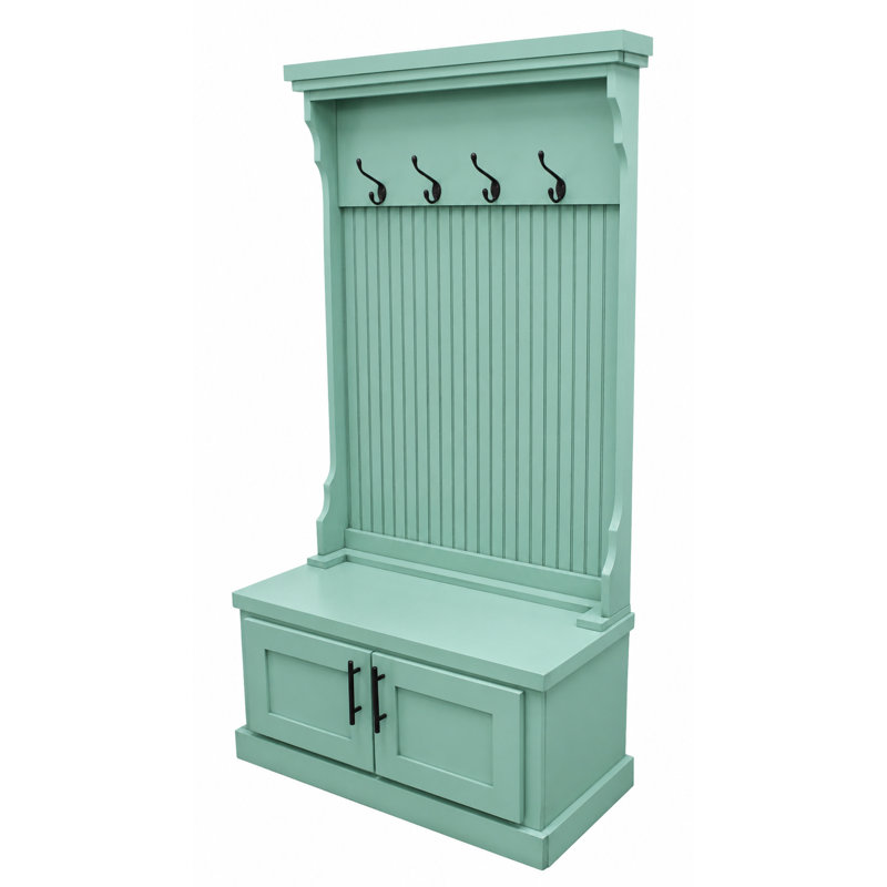 Brandley Hall Tree 37.5'' Wide with Bench and Shoe Storage, Aquamarine