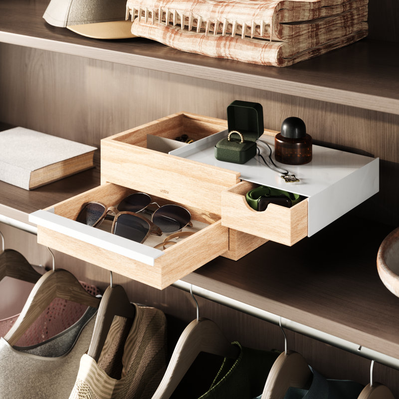 Wood Jewellery Box + Drawers, White