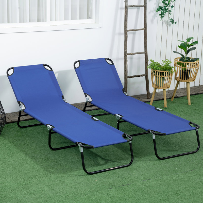 Outsunny 2 Piece Folding Chaise Lounge Pool Chairs With 5-Level Reclining Back For Beach, Yard, And Patio, Blue