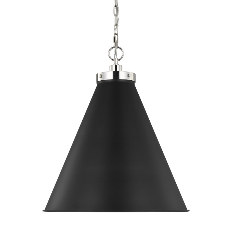 Wellfleet 1 - Light Pendant, Midnight Black, Polished Nickel, 19" H x 15.625" W x 15.625" D