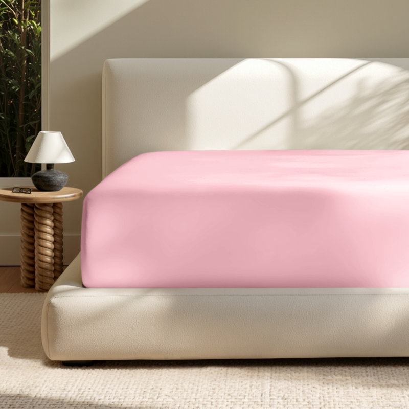 24" Extra Deep Pocket Microfiber Fitted Sheet, Queen Fitted Sheet, Light Pink