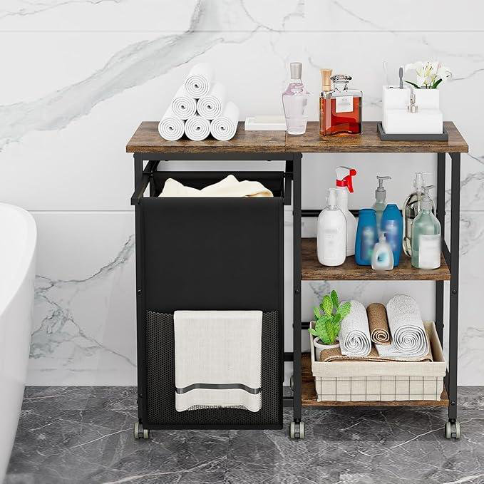 Chariot de panier à linge verrouillable avec étagère à linge verrouillable